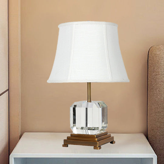 Modern White 1-Head Study Lamp With Fabric Shade - Sleek Reading Light