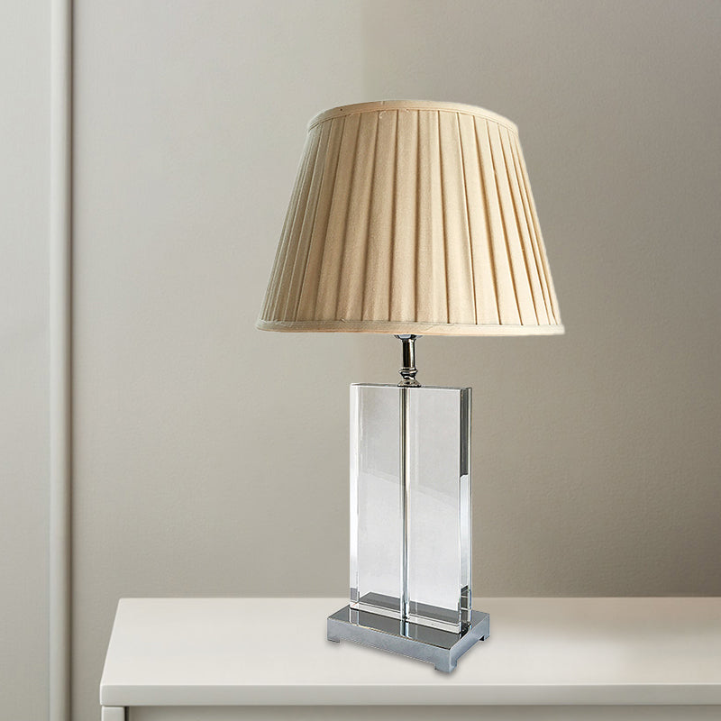 Rectangular Nightstand Lamp - Contemporary Hand-Cut Crystal Reading Light In Beige