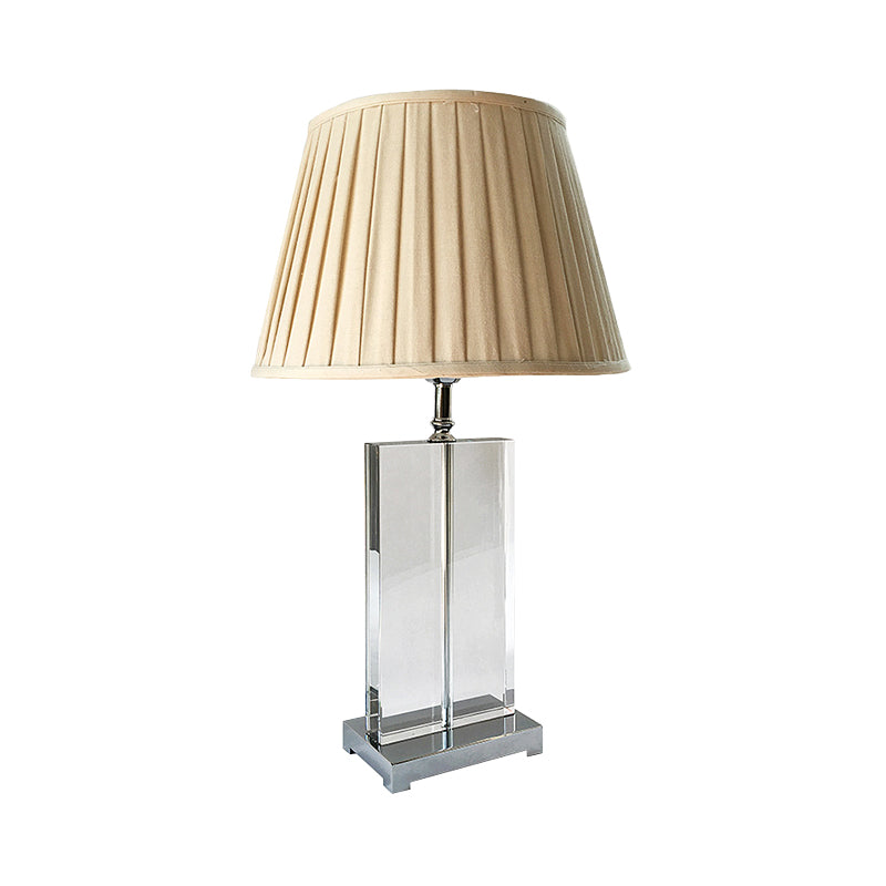 Rectangular Nightstand Lamp - Contemporary Hand-Cut Crystal Reading Light In Beige