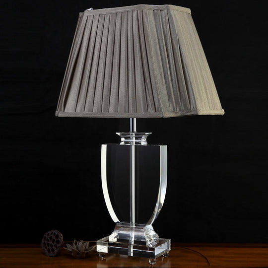 Contemporary Grey Fabric Task Light - Clear Crystal Reading Lamp With Jar Shape 1 Bulb