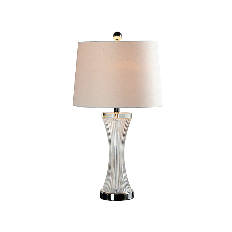 Sleek 1-Head Living Room Table Lamp In Simplicity White/Black With Barrel Fabric Shade