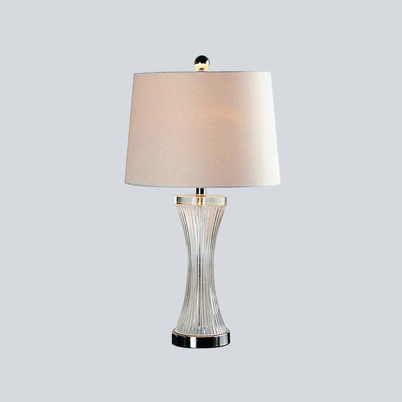 Sleek 1-Head Living Room Table Lamp In Simplicity White/Black With Barrel Fabric Shade