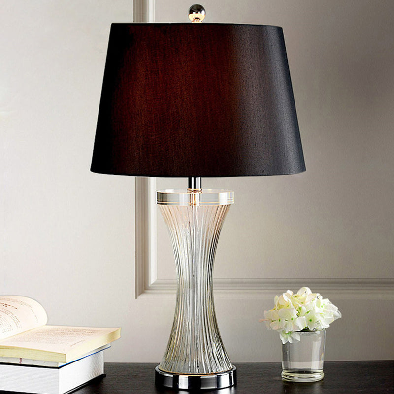 Sleek 1-Head Living Room Table Lamp In Simplicity White/Black With Barrel Fabric Shade Black