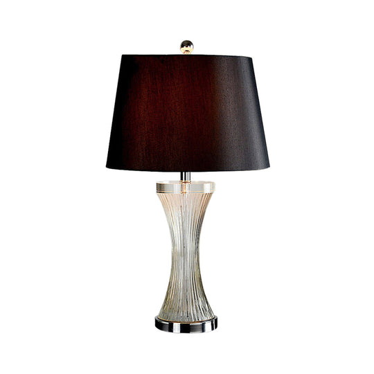 Sleek 1-Head Living Room Table Lamp In Simplicity White/Black With Barrel Fabric Shade