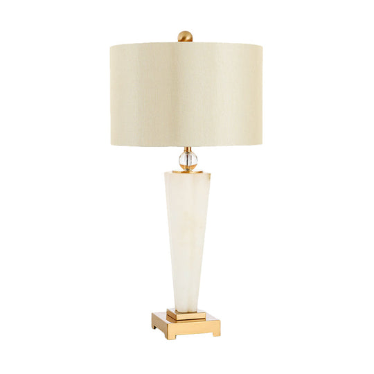 Modern Fabric Cylinder Task Lamp - 1 Bulb White Desk Light With Gold Metal Pedestal