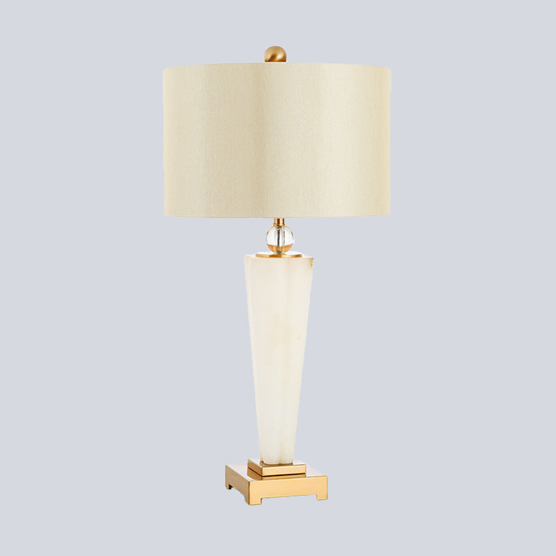 Modern Fabric Cylinder Task Lamp - 1 Bulb White Desk Light With Gold Metal Pedestal