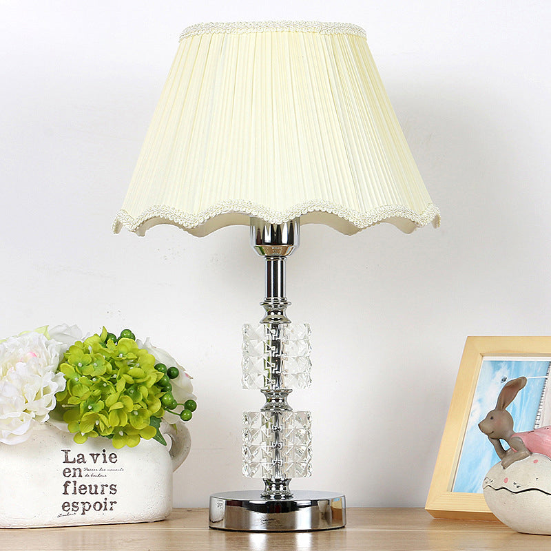 Modern White Flared Study Lamp: Single Head Fabric Table Light With Faux-Braided Detailing