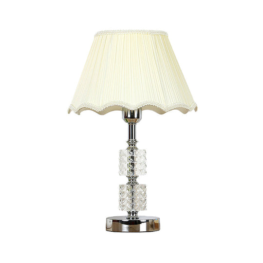 Modern White Flared Study Lamp: Single Head Fabric Table Light With Faux-Braided Detailing