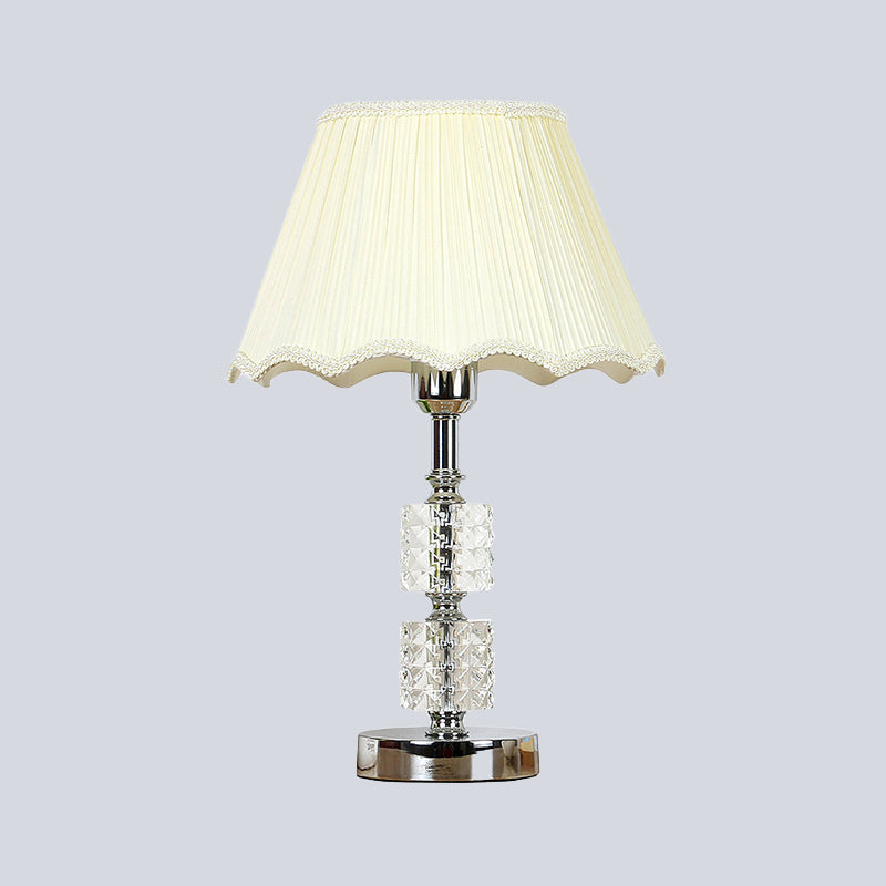 Modern White Flared Study Lamp: Single Head Fabric Table Light With Faux-Braided Detailing