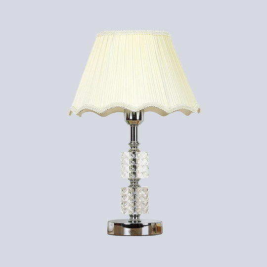 Modern White Flared Study Lamp: Single Head Fabric Table Light With Faux-Braided Detailing