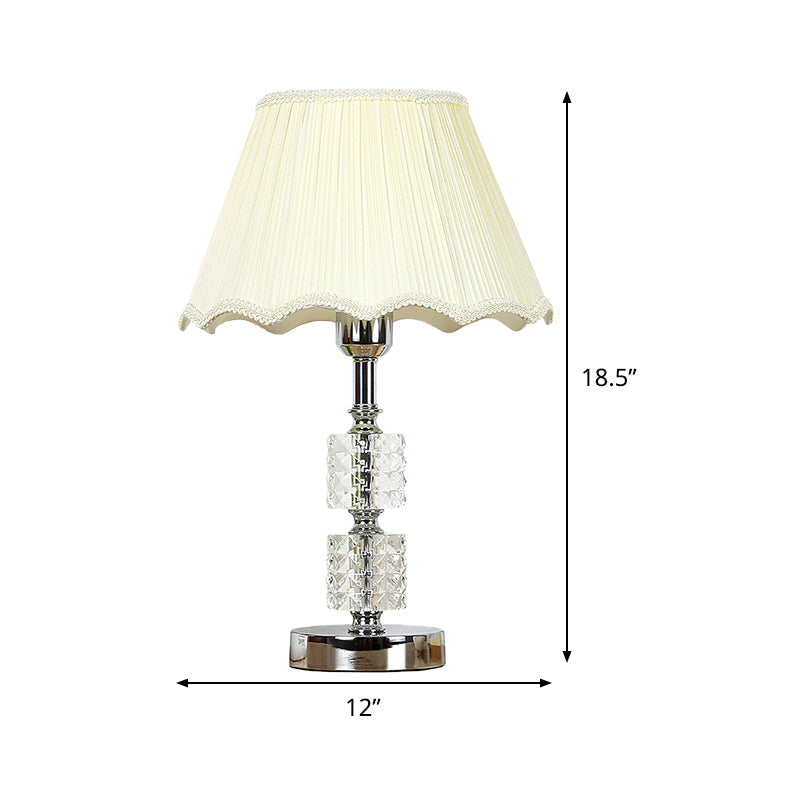 Modern White Flared Study Lamp: Single Head Fabric Table Light With Faux-Braided Detailing