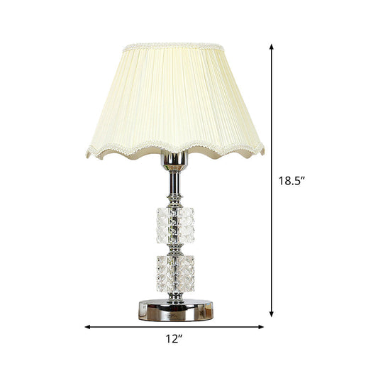 Modern White Flared Study Lamp: Single Head Fabric Table Light With Faux-Braided Detailing