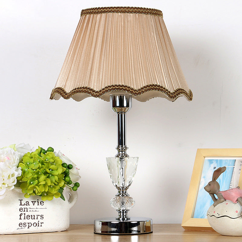 Modern Beige Fabric Cone Shade Reading Lamp With Braided Trim - Task Lighting 1 Bulb