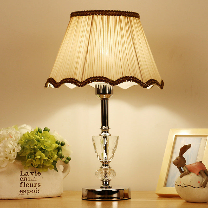 Modern Beige Fabric Cone Shade Reading Lamp With Braided Trim - Task Lighting 1 Bulb