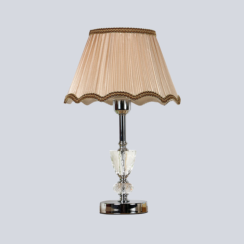 Modern Beige Fabric Cone Shade Reading Lamp With Braided Trim - Task Lighting 1 Bulb