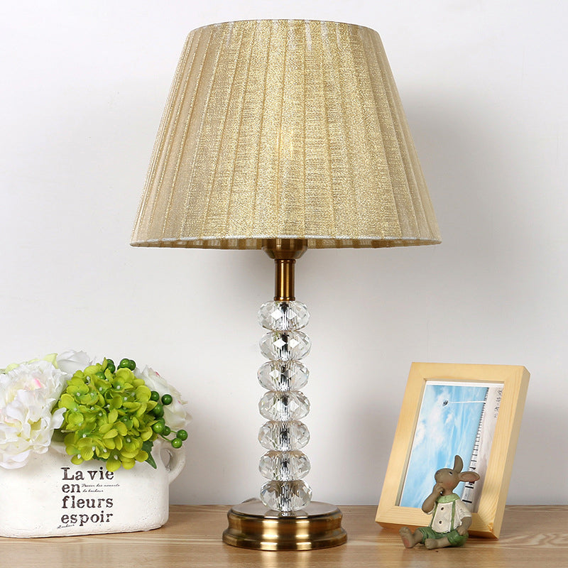 Modernist Shaded Study Lamp - Beige Fabric 1 Head Ideal For Bedroom Reading