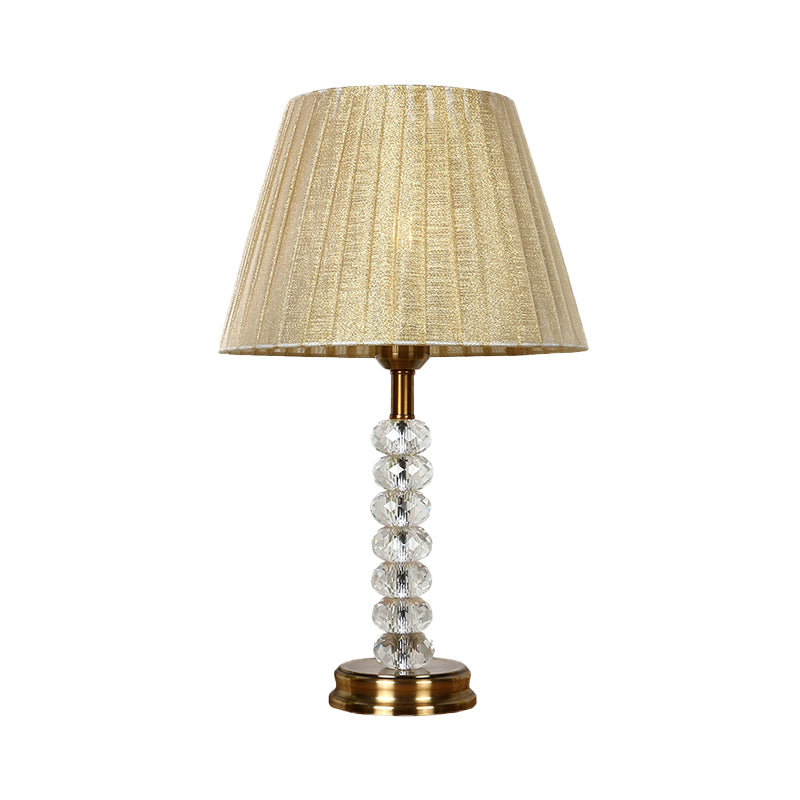 Modernist Shaded Study Lamp - Beige Fabric 1 Head Ideal For Bedroom Reading