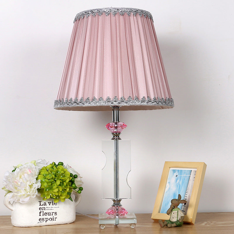 Modern Pink Table Lamp: 1 Head Living Room Desk Light With Pleated Fabric Shade