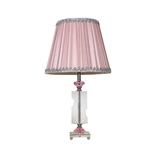 Modern Pink Table Lamp: 1 Head Living Room Desk Light With Pleated Fabric Shade