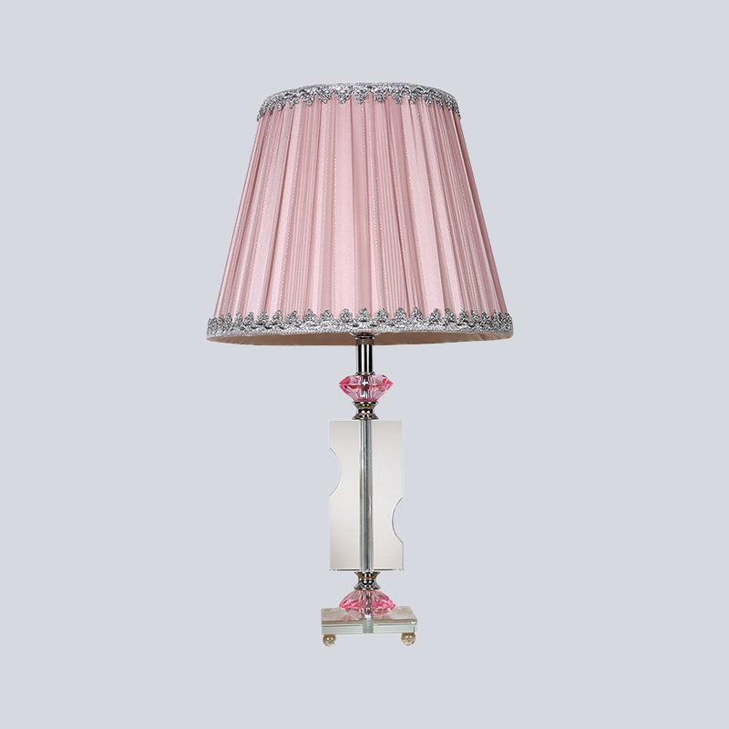 Modern Pink Table Lamp: 1 Head Living Room Desk Light With Pleated Fabric Shade