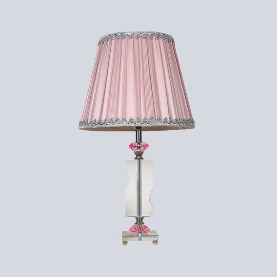 Modern Pink Table Lamp: 1 Head Living Room Desk Light With Pleated Fabric Shade