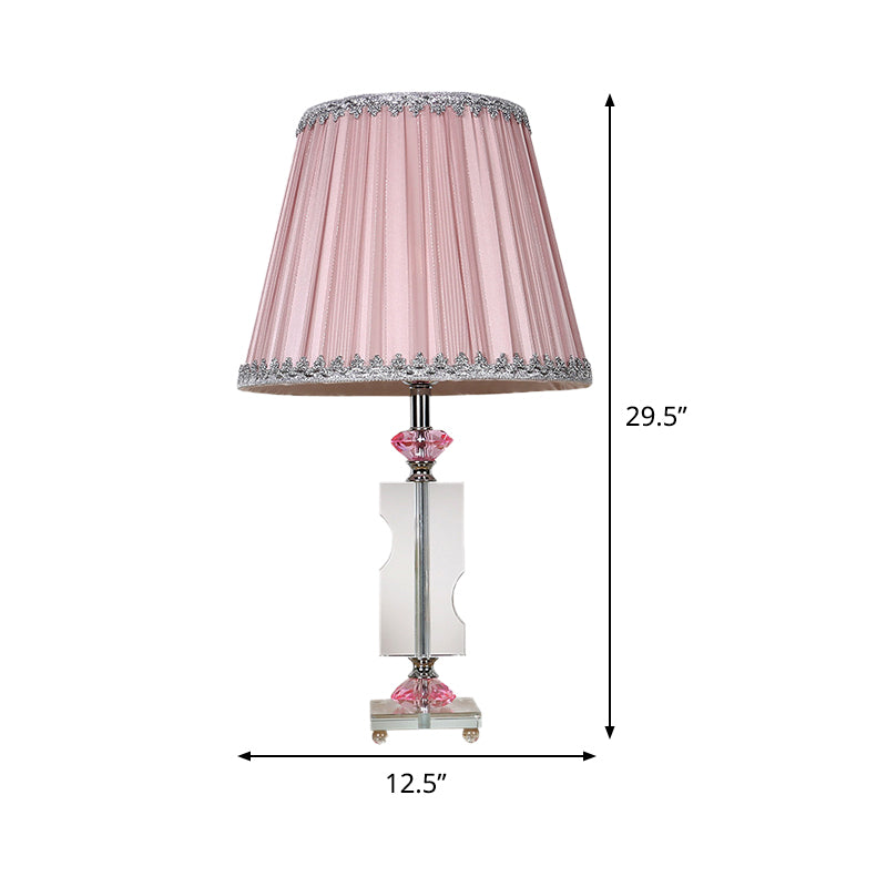 Modern Pink Table Lamp: 1 Head Living Room Desk Light With Pleated Fabric Shade