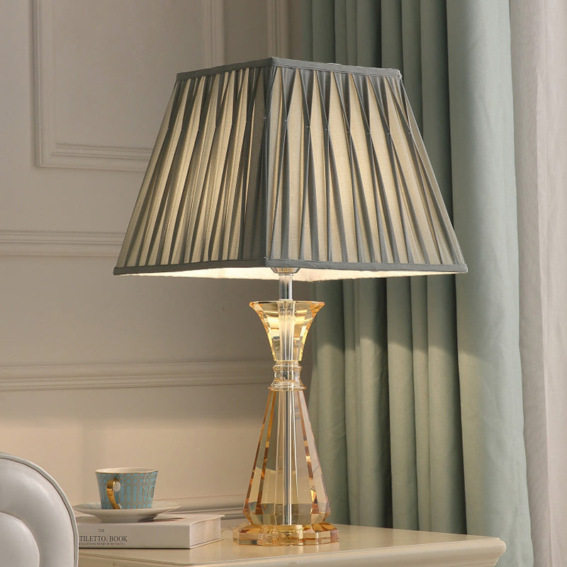 Modern Fabric Table Light: Urn-Shaped Crystal Small Desk Lamp - Grey