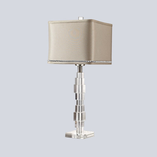 Modern Beige Desk Lamp With Fabric Shade - Rectangular Night Table Light