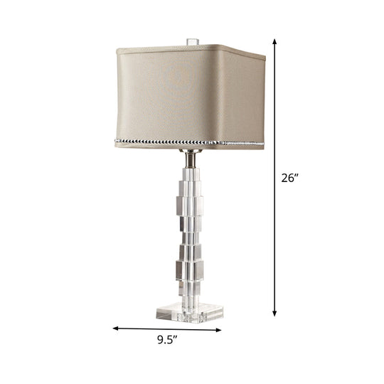 Modern Beige Desk Lamp With Fabric Shade - Rectangular Night Table Light