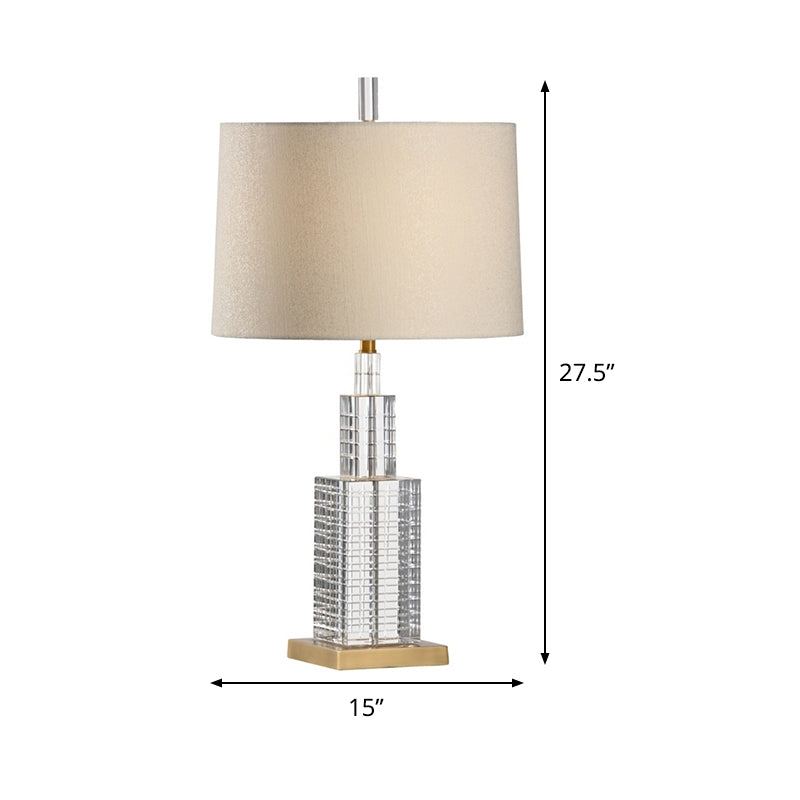 Modern Crystal Desk Lamp With Drum Shade - 1 Bulb Beige Table Light For Dining Room