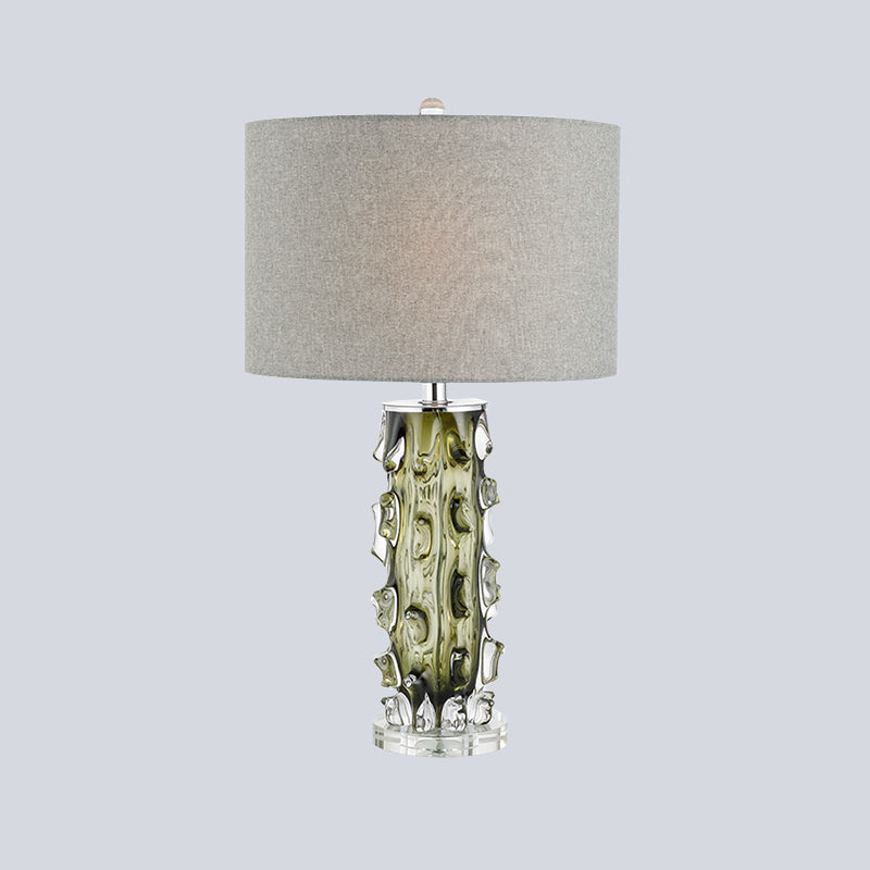 Modern Grey Bedside Table Lamp With Reading Light & Fabric Shade