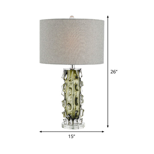 Modern Grey Bedside Table Lamp With Reading Light & Fabric Shade