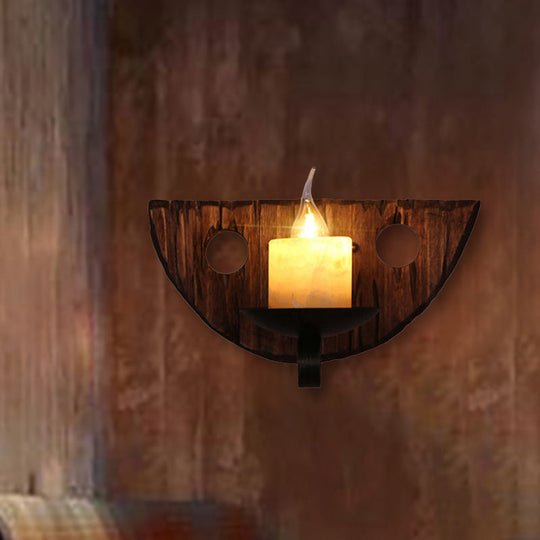 Coastal Marble Cylinder Coffee Shop Wall Light Fixture - 1 Brown Sconce Lamp With Wooden Base