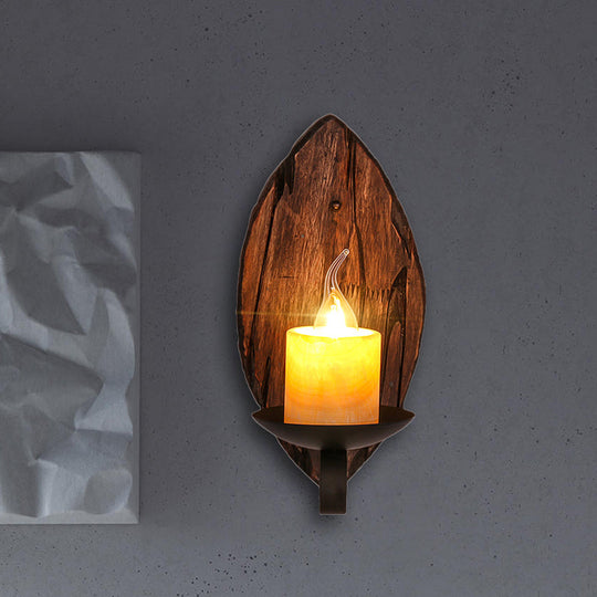 Coastal Marble Cylinder Coffee Shop Wall Light Fixture - 1 Brown Sconce Lamp With Wooden Base