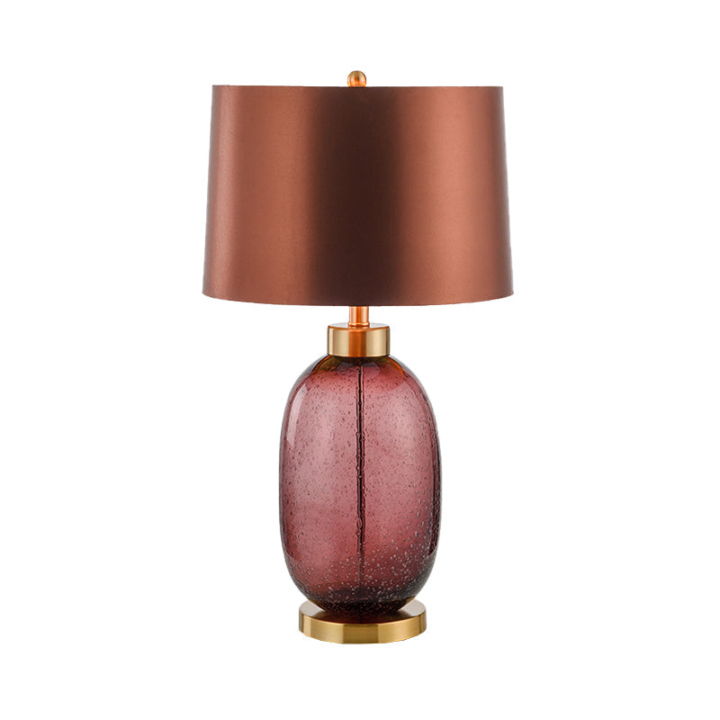 Modern Brown Barrel Desk Lamp With Crystal Base