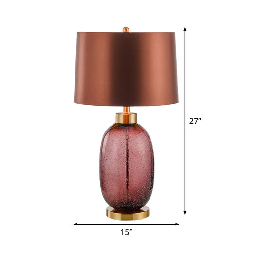 Modern Brown Barrel Desk Lamp With Crystal Base