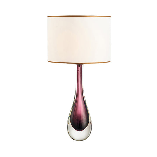 Modern White Droplet Task Lamp: 1-Head Purple Crystal Reading Light With Fabric Shade