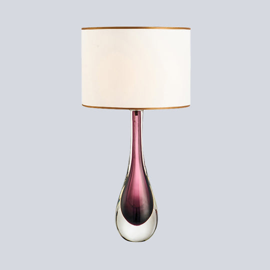 Modern White Droplet Task Lamp: 1-Head Purple Crystal Reading Light With Fabric Shade