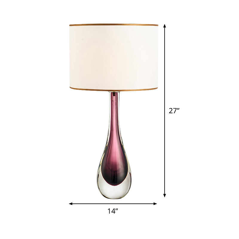 Modern White Droplet Task Lamp: 1-Head Purple Crystal Reading Light With Fabric Shade