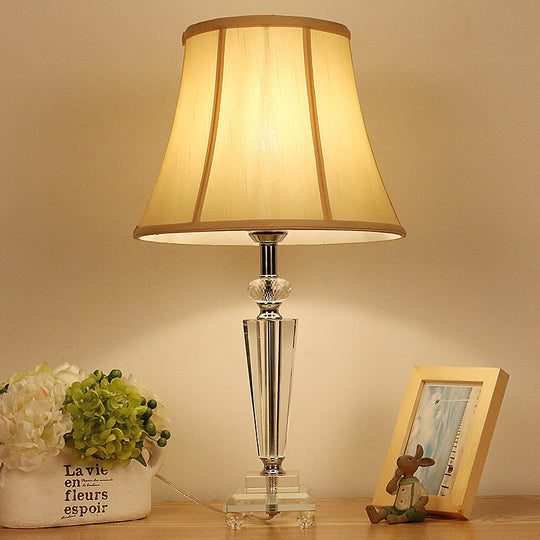 Modern Tapered Fabric Desk Lamp With Hand-Cut Crystal Accent In Beige