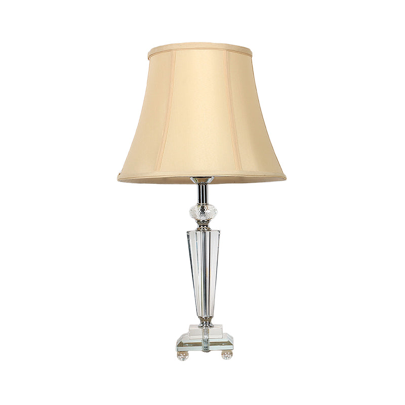 Modern Tapered Fabric Desk Lamp With Hand-Cut Crystal Accent In Beige