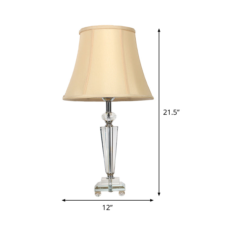 Modern Tapered Fabric Desk Lamp With Hand-Cut Crystal Accent In Beige