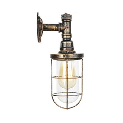 Nautical Style Metal Wall Mounted Sconce Light With Wire Frame Bronze Finish And 1 Head Design / D