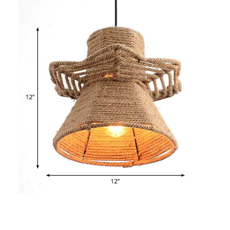 1-Head Beige Ceiling Pendant Light With Antique Rope Urn Shape - Ideal For Restaurants