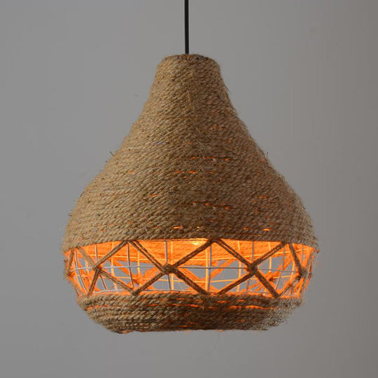 Countryside Teardrop Hanging Light: 1-Bulb Pendant Lamp In Beige - Restaurant Ceiling Décor