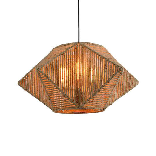 Stereoscopic Star Pendant Lamp - Farmhouse 1-Light Hanging Rope Kit, Hand-Woven Design in Beige