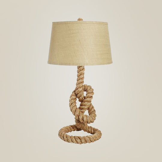 Industrial Barrel Desk Lamp With Coarse Knots Rope Base - Fabric White 1 Head Perfect For Living