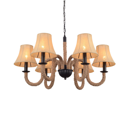 Federica - Vintage Curved Arm Ceiling Chandelier: Beige Rope Hanging Light