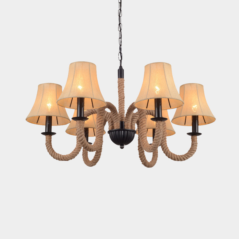 Federica - Vintage Curved Arm Ceiling Chandelier: Beige Rope Hanging Light