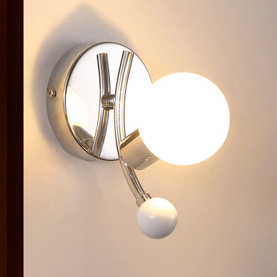 Modern Chrome Sconce With Globe White Glass For Led Living Room Wall Lighting